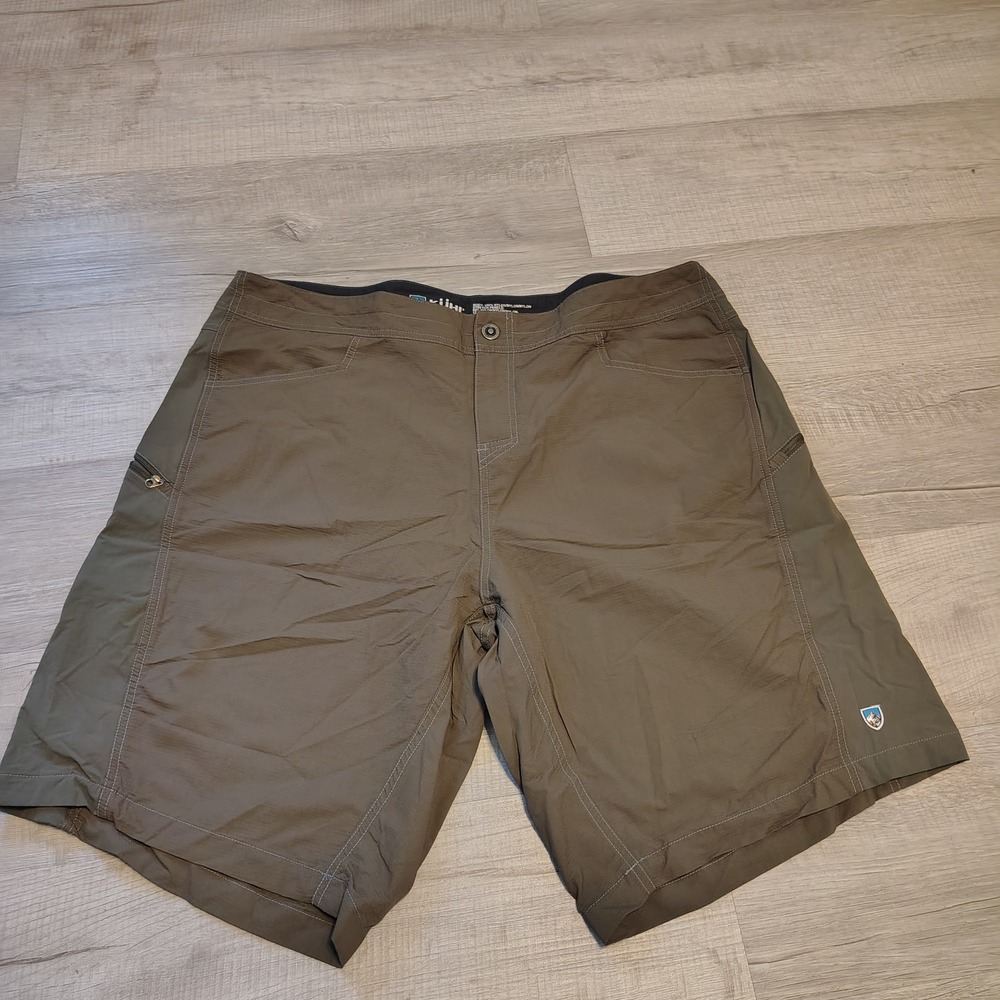 Kuhl Renegade Cargo Hiking Shorts Mens 40 Olive Green Stretch Technical Outdoor